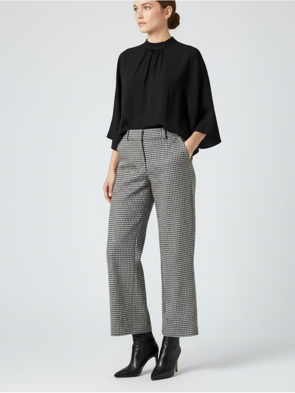 Like New - Rachel Zoe Black & Tan Houndstooth Wide-Leg Dress Pants, Sz 10